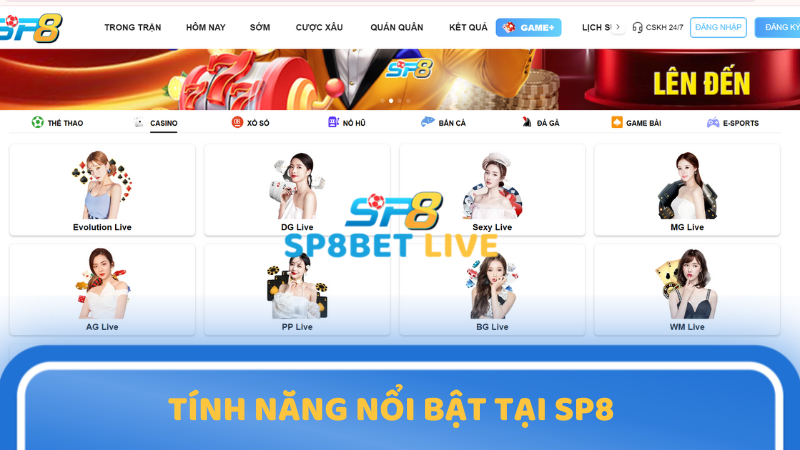 Sảnh game đa dạng và phong phú tại SP8